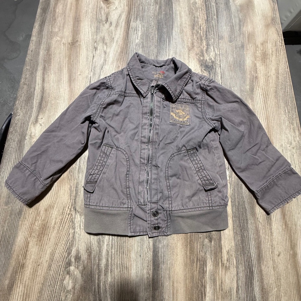 Genuine Kids OshKosh Jacket Gray Canvas Plaid Lined Streetwear 4T